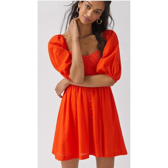 ANTHROPOLOGIE Women's Medium MAEVE Red Orange NWT Sweetheart Mini Dress - Picture 1 of 16